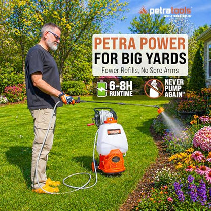 PetraTools Battery Powered Sprayer w/Cart & Retractable 100 ft Hose Reel - style: HD5000 with Hose Reel