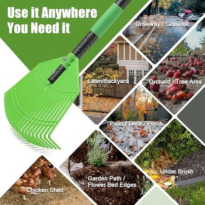 Plastic Leaf Rake - Upgraded Anti-Break Nylon Head,65" Adjustable Outdoor Yard Rakes for Leaves,Grass,Pine Needle,Mulch,Gentle On Lawn Garden - Lightweight for Women,Seniors & Kids,Childs - size: 65''