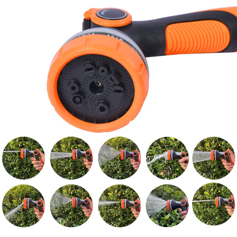 Garden Hose Nozzle with 10 Adjustable Patterns,2 Packs High Pressure Thumb Control Hose Nozzles for Watering Lawn, Car Washing and Pets Washing