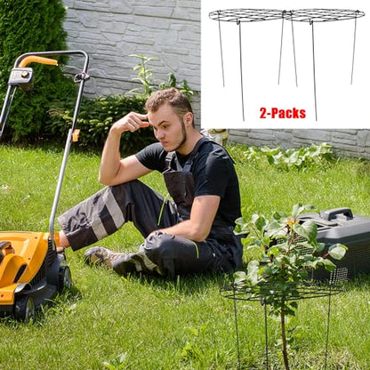 2 Pack Round Peony Cages and Supports Grow Through Plant Supports Ring Hoop,24 inch Plant Support Stake with 3 Legs for Potted Plant Tomato, Rose (24inch)