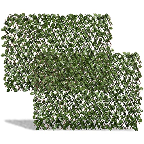 DOEWORKS Expandable Faux Ivy Trellis Fence, Patio Privacy Screen, 2 Pack - color: Green, size: 16 x 45 in, 2 Panel
