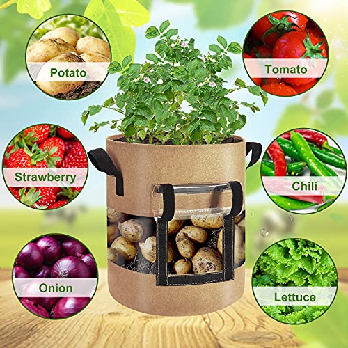 Visible Strawberry Sweet Potato Grow Bags 7 Gallon with Flap Window 3-Pack, Heavy Duty Thickened Aeration Nonwoven Fabric Pots with Handles, Come with 3-Pcs Plant Labels&Lens Hoods - color: Brown, size: 7 gallon