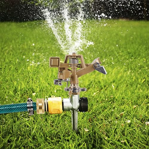 Biswing 1/2 Inch Impact Sprinkler 2 Pack, Heavy Duty Zinc Alloy Lawn Sprinkler Head with Nozzle, Adjustable 20-360 Degree Large Coverage Pattern, Watering Sprinkler for Grass Patio Garden Irrigation - style: Without Stake