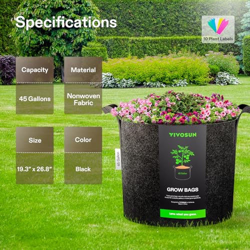 VIVOSUN 45 Gallon Plant Grow Bag Fabric Pot with Reinforced Handles - size: 45 Gallon