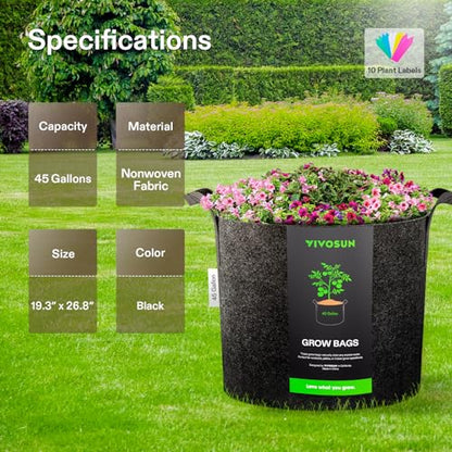 VIVOSUN 2 Pack 45 Gallon Grow Bag, Fabric Pot with Handles for Vegtables and Plants - size: 45 Gallon (Pack of 2)