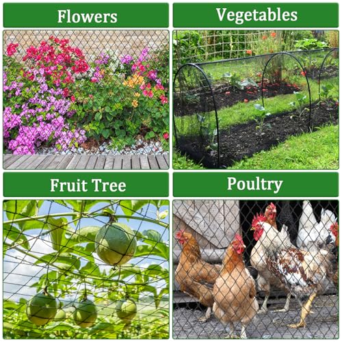 Bird Netting for Garden,8 X 65 Ft Reusable Protective Garden Netting Cover for Plants Fruit Trees Vegetables, 5/8in Mesh Heavy Duty Poultry Fence Animal Barrier with Ties and Staples - size: 8 X 65 Ft