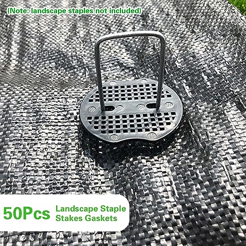 Bakulyor 50pcs Garden Staples Plastic Buffer Washer, Landscape Staple Stakes Gaskets, Yard Pins Gasket for Weed Barrier Fabric, They Keep The Barrier from Ripping & Create a Sturdier Hold - Black
