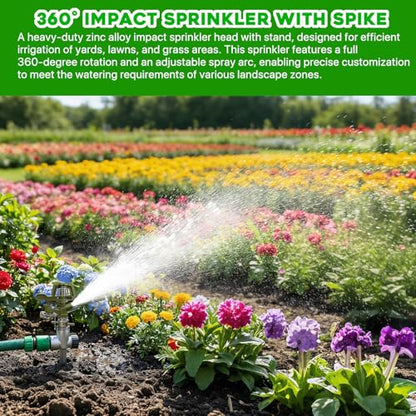 2 Pack Zinc Alloy Impact Lawn Sprinklers with Stand Spike 360° - color: green