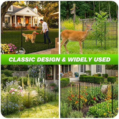 Toolterritary 10 Panels No Dig Decorative Garden Fence with Gate, 40in(H) x 26.0ft(L), Dog Fence Outdoor for Yard - Rustproof Metal Animal Barrier Fencing for Patio, Flower Bed - size: 40 in(H)×29.5in(L)