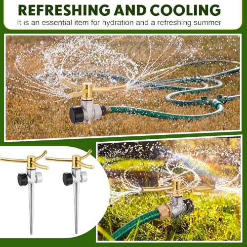 6 Pack Metal Lawn Sprinklers for Yard with Brass Nozzle & Aluminum Alloy Spike Base, Adjustable Automatic Garden Water Sprinkler System with Screen Gasket for Yard Lawn Greenhouse(Silver) - color: Silver