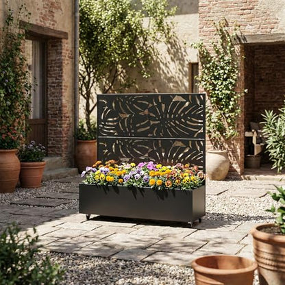 Metal Raised Garden Bed with Trellis and Wheels, 47"x47"x16" (Black-Summer) - color: Black-summer, size: 47"x47"x16"
