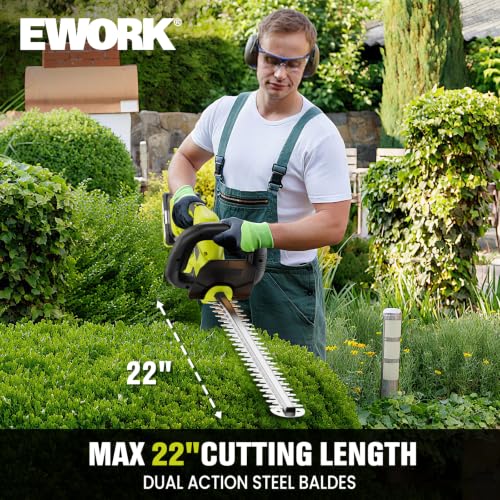 20V 22" Cordless Hedge Trimmer with 2 x 2.0Ah Battery and Charger - color: Green, size: 2 x 2.0Ah Battery