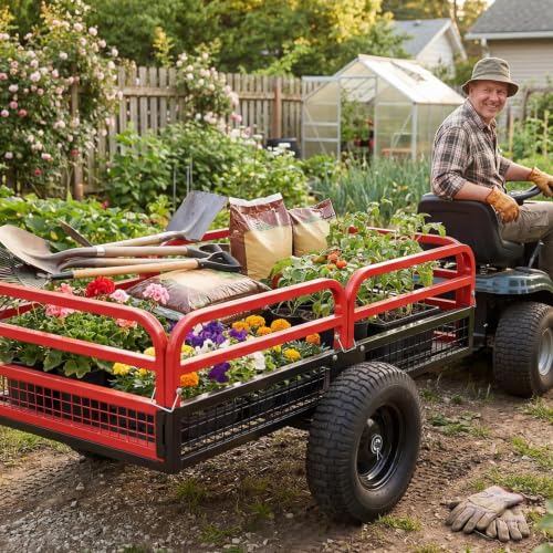 1500 Lb Heavy Duty ATV/UTV Dump Trailer, 1500 Lbs ATV UTV Trailer,Garden Dump Wagon,Pull-Behind Lawn Mower Cart & Garden Dump Wagon, Towable Utility Trailer for ATV, UTV, Lawn Tractor & Mower - size: Red 1500LBS