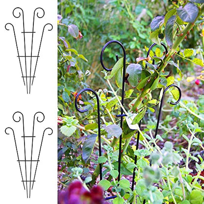 2 Pack Black Coated Wave Pot Trellis 23'' Stakes for Climbing Plants Patio Plant Support for Outdoor,Rose, Vegetable Flower, Backyard