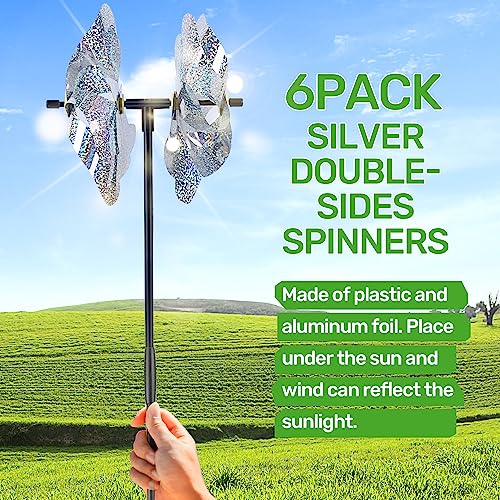 BATTIFE Preassembled Reflective Pinwheels for Yard & Garden, Silver, 6 Pack - color: Silver, size: 6 Pack