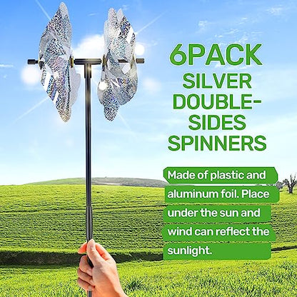 BATTIFE Preassembled Reflective Pinwheels for Yard & Garden, Silver, 6 Pack - color: Silver, size: 6 Pack