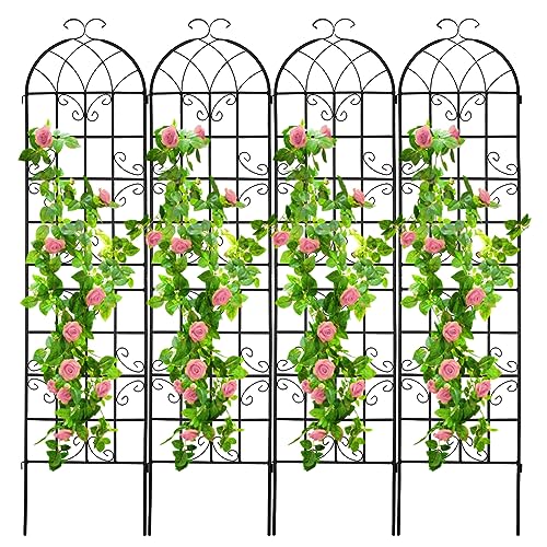 4 Pack 86.2x19.7in Metal Garden Trellis for Climbing Plants,Black Metal Garden Trellis for Vines Plant Rose Vegetable Support,Large Decorative Outdoor Trellis