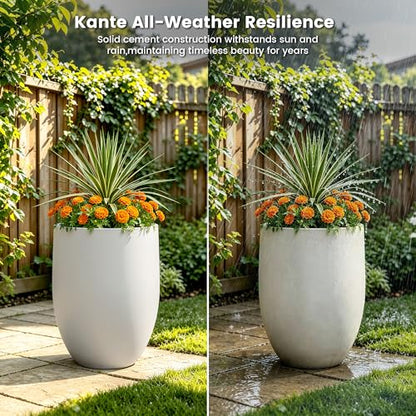 Kante Modern Home Minimalist 21.7" Tall White Concrete Bullet Planter - color: Snow White