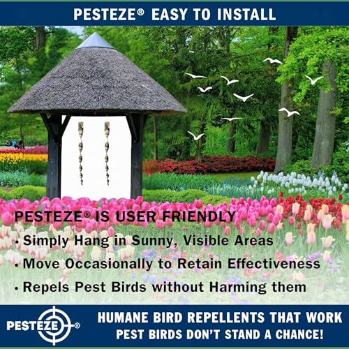 PESTEZE USA Bird Scare Reflective Rods Bird Deterrent Outdoor Scare Device for Birds Pigeons Crows Woodpeckers Sparrows Reflective Spinners Bird Repellent for Patio Garden Roof Balcony [8 Pack Silver]