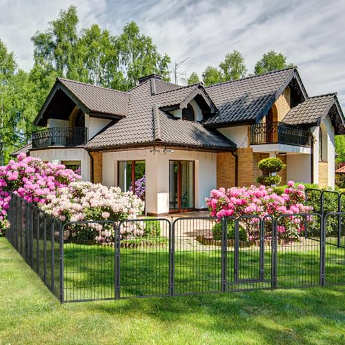 Decorative Garden Metal Fence 54ft (L)×45in (H) with 21 Panels 3 Gate Outdoor, No Dig Rustproof Wire, Animal Barrier Fencing for Outdoor Yard Patio Flower Bed,（Black-Silver） - size: 45in(H)x54ft(L)