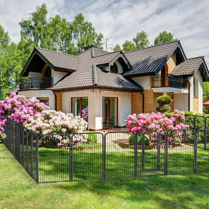 Decorative Garden Metal Fence 36ft (L)×45in (H) with 14 Panels 2 Gate Outdoor, No Dig Rustproof Wire, Animal Barrier Fencing for Outdoor Yard Patio Flower Bed,（Black-Silver） - size: 45in(H)x36ft(L)