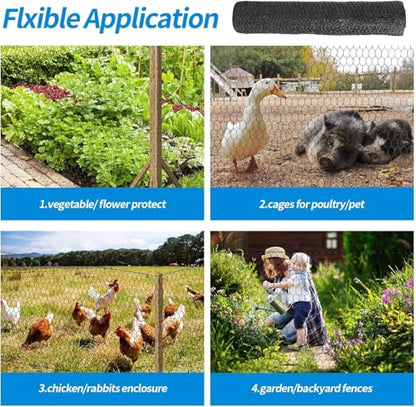 1/2 Inch Black Wire Mesh Roll - 48'' x 100' Chicken Wire Fence, 20 Gauge Hardware Cloth Poultry Netting for Garden/Animal Barrier/Rabbit/Floral/Chicken Coop/DIY Projects - size: 20 Gauge-1/2 Inch-48'' x100'