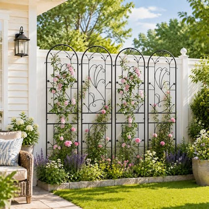 2-Pack 87" x 20" Sunflower Scroll Arch Black Metal Garden Trellises - color: 2 Pack 87"- Sunflower Black