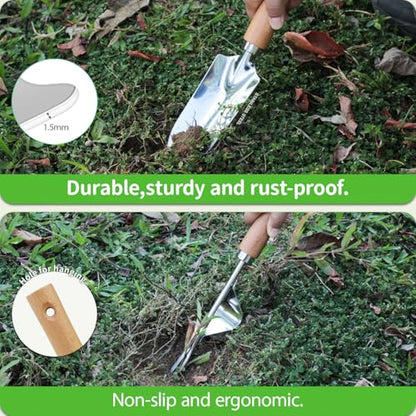 Garden Tool Set, 2 Pieces Stainless Steel Heavy Duty Garden Tools, Garden Kit with Ergonomic Wooden Handle, Durable Garden Tools for Gardening, Gardening Gifts for Women - style: 2PC(Transplanter&Weeder)