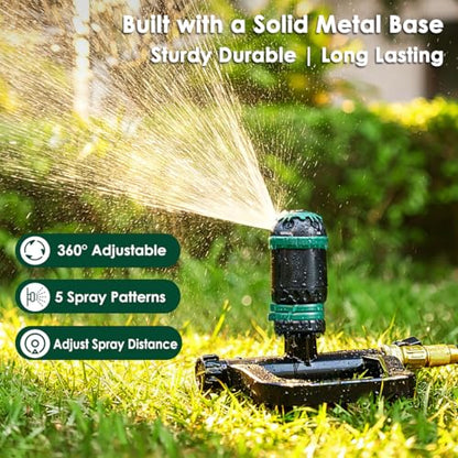 FANHAO Gear Drive Sprinkler with Metal Base, Adjustable Lawn Sprinkler