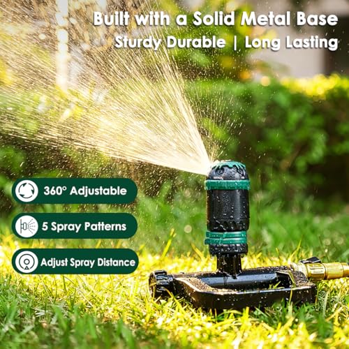 FANHAO Gear Drive Sprinkler with Metal Base, Adjustable Lawn Sprinkler