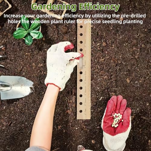 Spacer Tool Seeder Planting Ruler, Precision Seed Spacer & Ruler with Holes and Plant Dibber, for Vegetable, Garden, Yard, Wooden with Holes