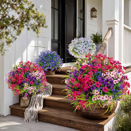 AXYLEX Artificial Flowers for Outdoors, 16 Bundles Fake Plants (Multi 16) - color: 16 Pcs - Pink+purple+red Pink+lavender
