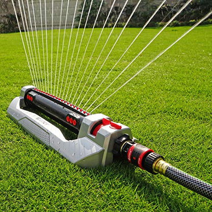 Eden 96216 Heavy Duty Turbo Oscillating Sprinkler, Covers Up to 4,900 sq. ft., 20 Precision Nozzles, Aluminum Base, Flow and Width Control, Adjustable Range, Quick Connects, Filters - style: With Triple Nozzle Switches