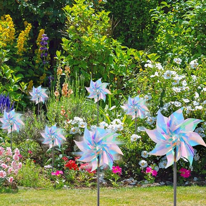 Hausse 10 Pack Reflective Pinwheels Wind Spinner (Assembly Required), Sparkly Pinwheel with Stakes, Bird Repellent Blinder Devices Scare Birds Away from Yard Patio Farm Garden, Transparent Rainbow - color: Transparent Rainbow