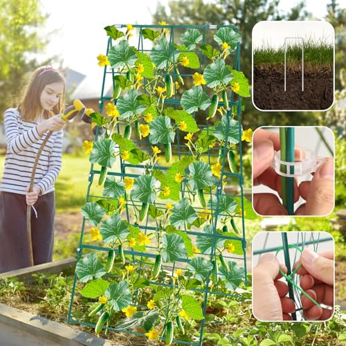 17 x 42 Inch Garden Trellis for Raised Beds Foldable Climbing Plant Support Cucumber Trellis Outdoor A-Frame Metal Vegetable Trellis with Garden Supplies for Grape Tomato Peas Flower - size: 17 x 42 Inch