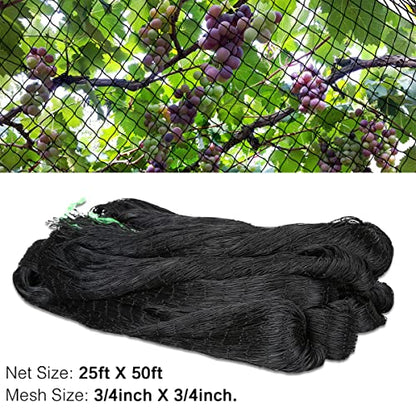OGORI 25' x 50' Bird Netting Heavy Duty Nylon 3/4" Mesh Garden Netting Protect Fruit Trees, Plants and Vegetables - size: 25'×50'-3/4''