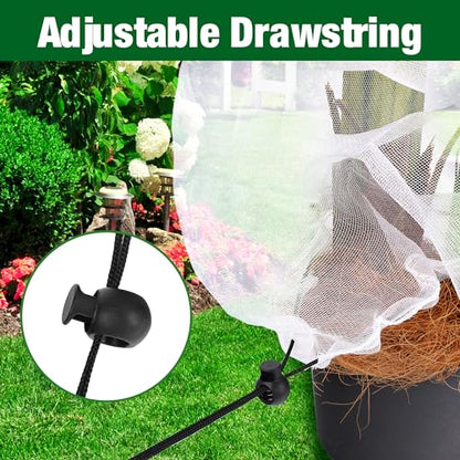 Alpurple 2 Pcs Insect Bird Barrier Netting Mesh with Drawstring- 4.9 x 3.2 Ft Garden Bug Netting Plant Cover- Fruit Tree Net for Protect Plant Fruits Citrus Flower from Insect Bird Eating