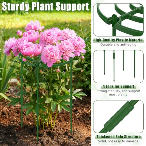 MJZ 4 Pack Peony Cages and Supports, 11.8" D x 25" H Plastic Plant Supports - color: Green-Plastic-4PC