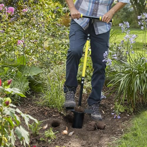 Jardineer 2PCS Bulb Planter Tools Set, Long Handle Garden Transplanter and Small Bulb Planting Tool with Deep Marker, Ideal for Planting Bulbs, Seedlings, Flowers & Vegetables - color: black set