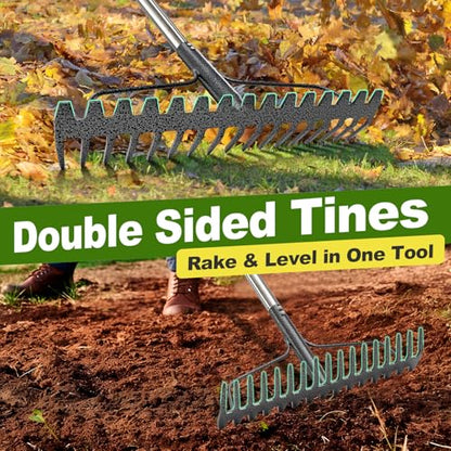 Bow Rake, 79" Heavy Duty Garden Rake with Wide 17 Tines Head & Stainless Steel Handle, Adjustable Rakes for Lawns Yard Loosening Soil Thatching Gathering Leaves Gravel - style: 79 inch