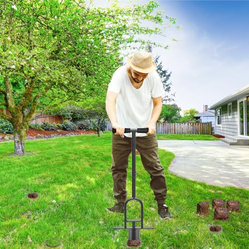 Dolibest Sod Plugger Tool, Grass Plugger Tool with Dual Pedals & Foot Ejector, Bulb Planter W/Sharp Serrations and Non-Slip Soft Grip Handle, for Lawn Planting Bulbs and Grass Repair, Easy Assembly - color: Black F- 3'' depth
