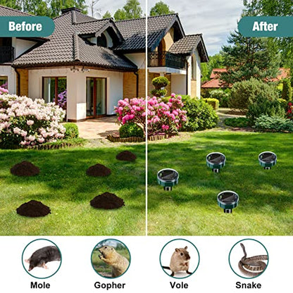 28 Pcs Solar Mole Repellent Ultrasonic Outdoor Deterrent Spikes,Round - color: Round