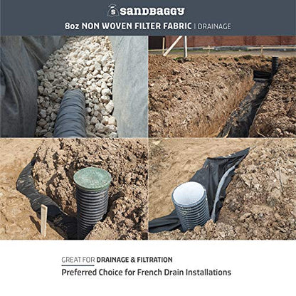 Sandbaggy Non Woven 8 oz Geotextile Landscape Fabric | Toughest on the Market | Weed Mat, Ground Cover, Garden Tarp, French Drains, Rip Rap, Retaining Walls (3 ft x 300 ft Roll) - size: 8 oz - 3 ft x 300 ft Roll
