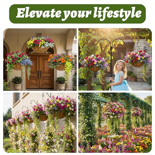 4 Pack 12 Inch Brown Outdoor Metal Hanging Planter Basket Hanging Planters Flower Pot Round Modern Flower Holder Pot Garden Accessory（Watermelon Style） - color: Watermelon