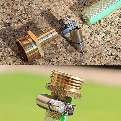 Solid Brass Garden Hose Repair kit Connector with Stainless Steel Clamps, Male Adapter/Female Garden Hose Swivel Fitting… (1/2" Barb x 3/4" Male -2 Sets) - size: 1/2" Barb x 3/4" Male -2 Sets