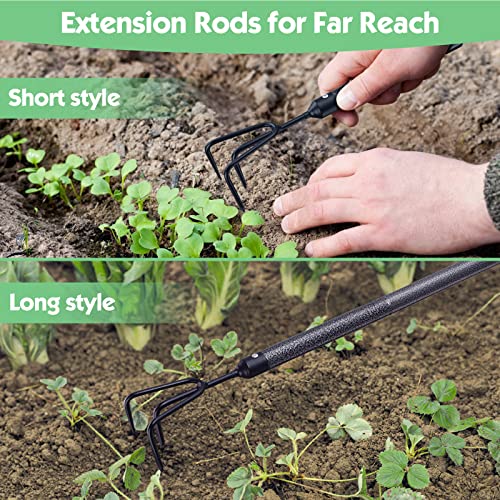 Garden Tools Set 5 Piece with Extended Handle, Heavy Duty Garden Tools Set, Ideal Gardening Tool Kit Gifts for Parents and Kids Including Trowels, Hand rake, Weeder, Pruning Shears