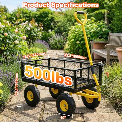 500 Lbs Heavy Duty Steel Garden Cart with Handle & 10" All Terrain Tires - color: Black Yellow, size: 500lbs