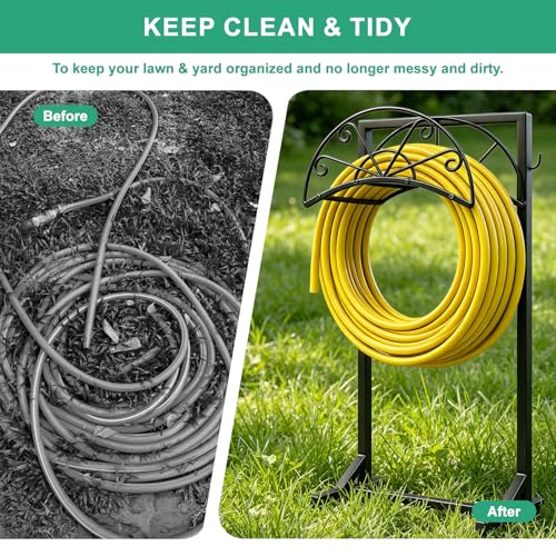 Garden Hose Holder for Outside,Heavy-Duty Metal Hose Hanger Rack