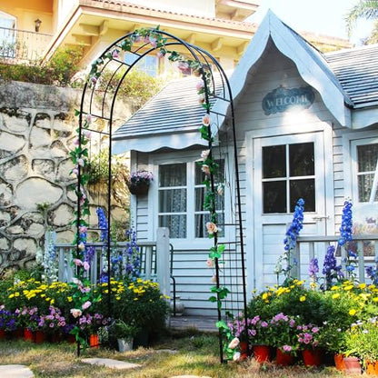Metal Garden Arch Arbor, 94.5" H x 45.3" W, for Climbing Plants - color: Black Arch-C