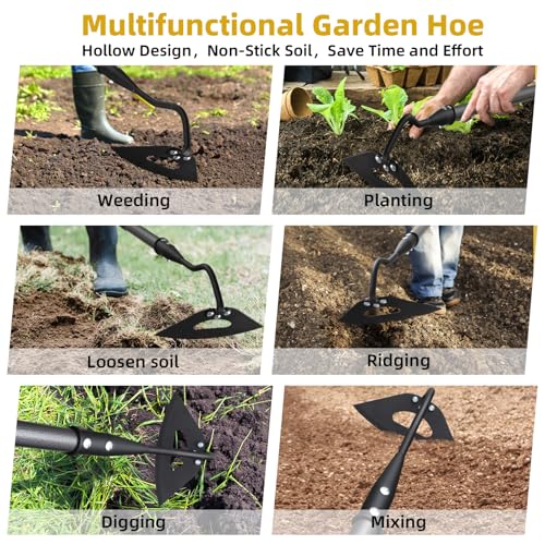 Hollow Garden Hoe - Heavy Duty Triangle Weed Hoes for Gardening,68" Adjustable Long Handle, Sharp Blade Hand Weeding Tool for Vegetable Gardens, Flower Beds, Lawn Edges & Tight Spaces